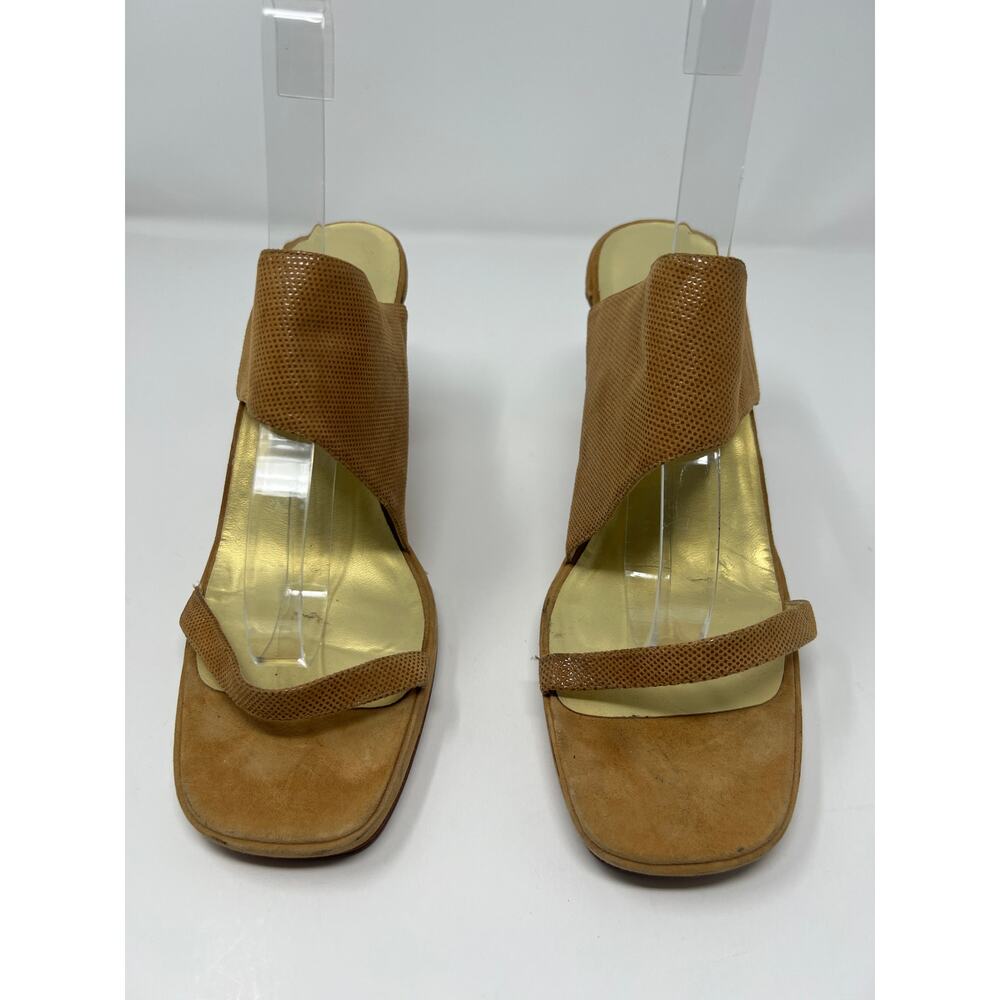 Ann Marino Leather Square Toe Camel Heel Sandals Size 10 - Picture 6 of 15